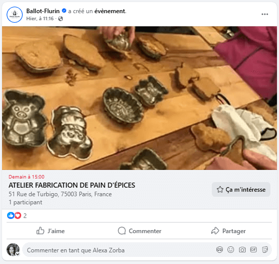 Page FB de Ballot-Flurin - organisation d'un événement saisonnier