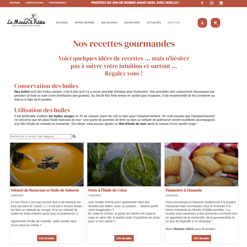 blog et boutique en ligne, Les Moulins d'Adèle