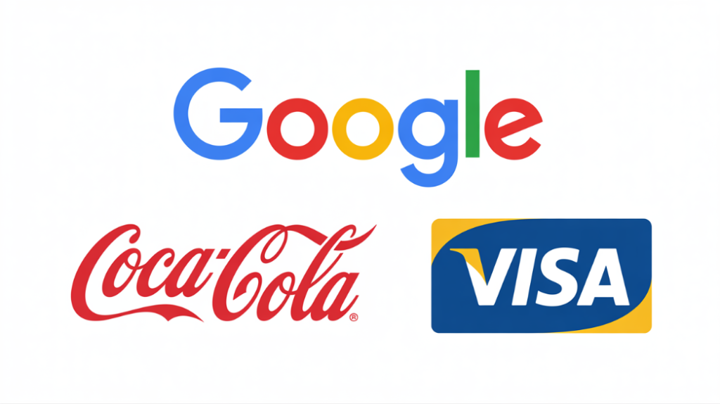 logotypes de Google, Coca-Cola et Visa