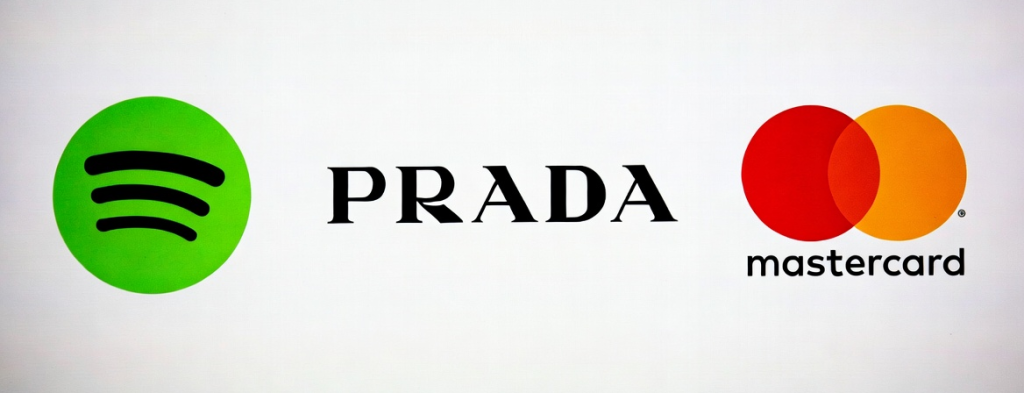 logos de Spotify, Prada et Mastercard