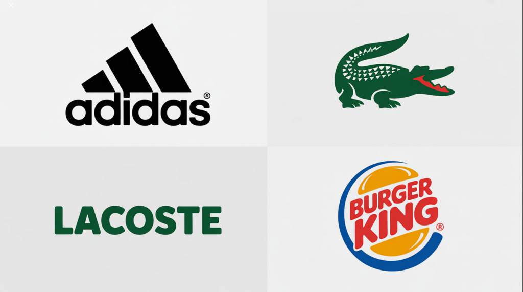 logos combinés de Adidas, Lacoste etBurger King