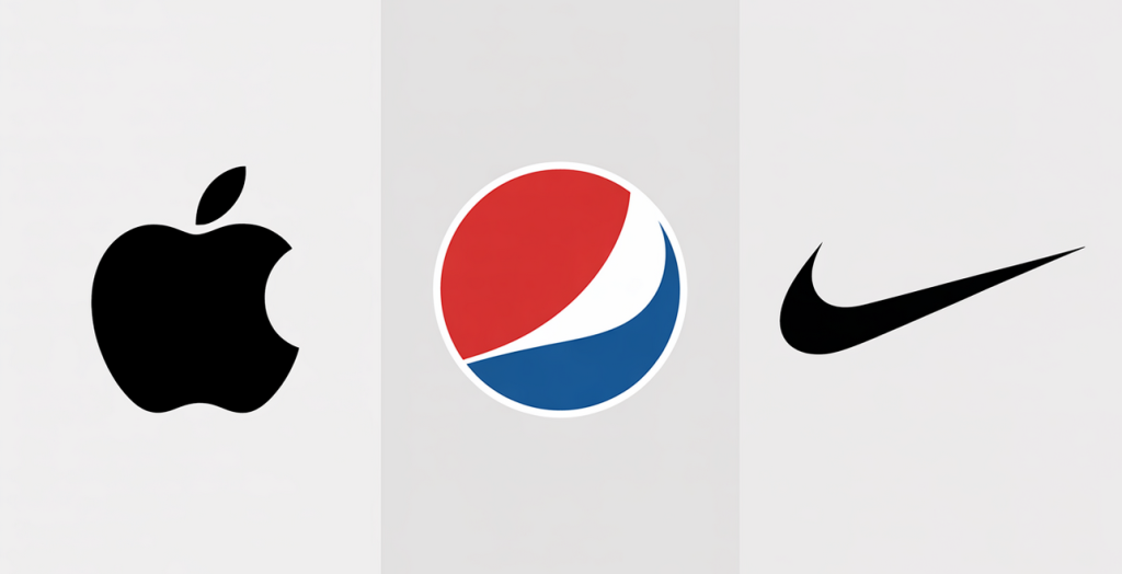 logos pictogrammes de Pepsy, Apple et Nike