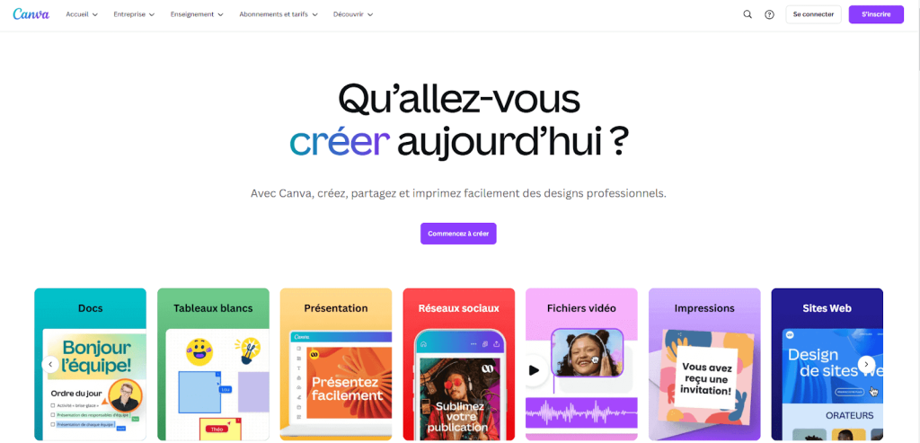 page d'accueil de Canva