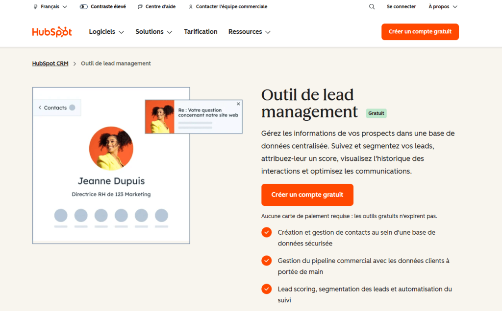 outil de lead management de Hubspot