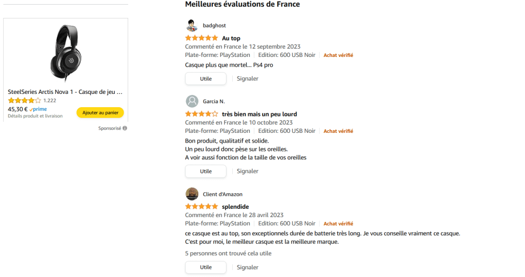 avis client sur Amazon