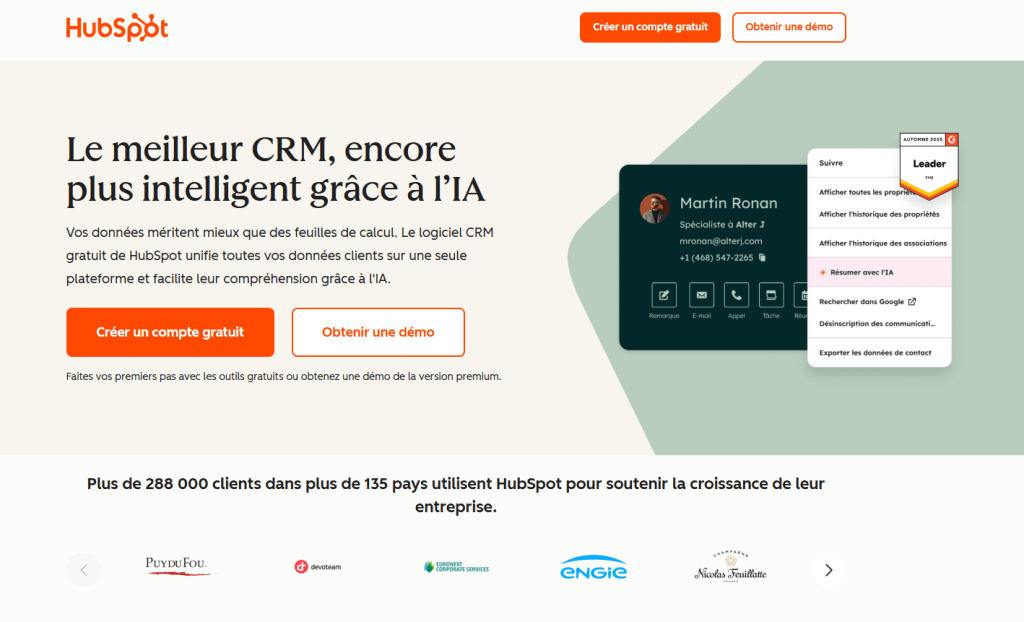 HubSpot, un CRM reconnu assisté par l'IA