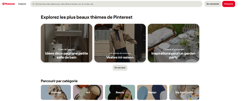 catégories Pinterest