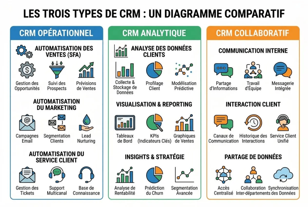 Les 3 types de CRM : opérationnel, analytique et collaboratif