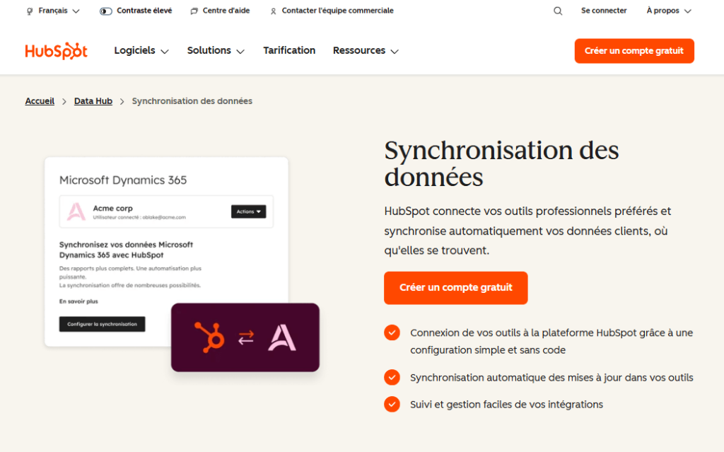 outil synchronisation des données HubSpot