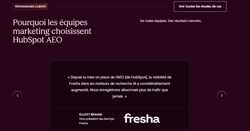 témoignages clients HubSpot AEO