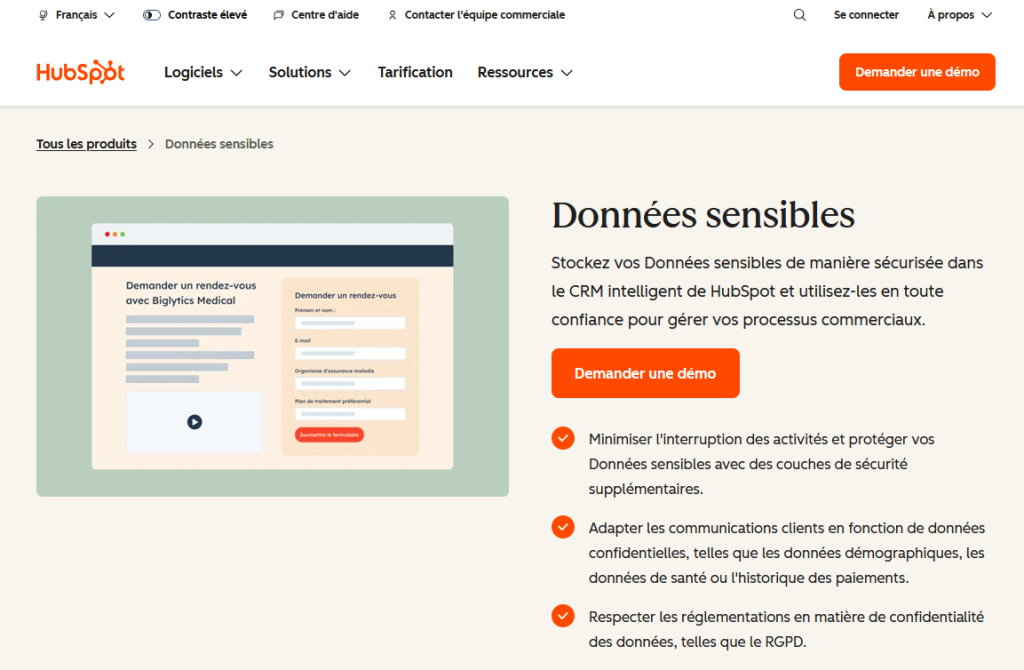 fonctions de traitement des données sensibles de HubSpot