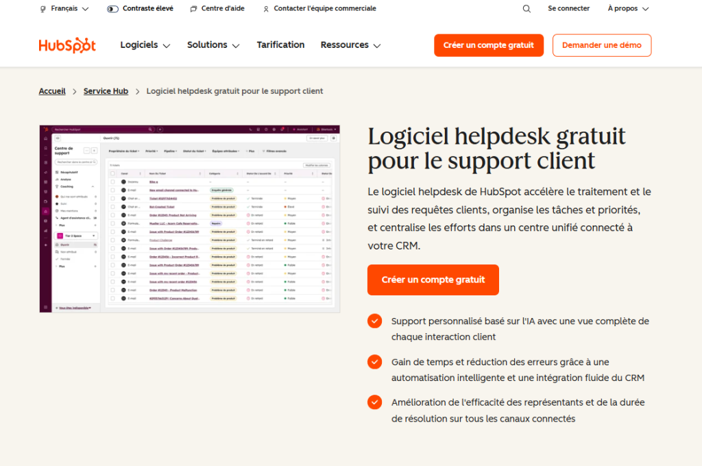 outil helpdesk gratuit de HubSpot